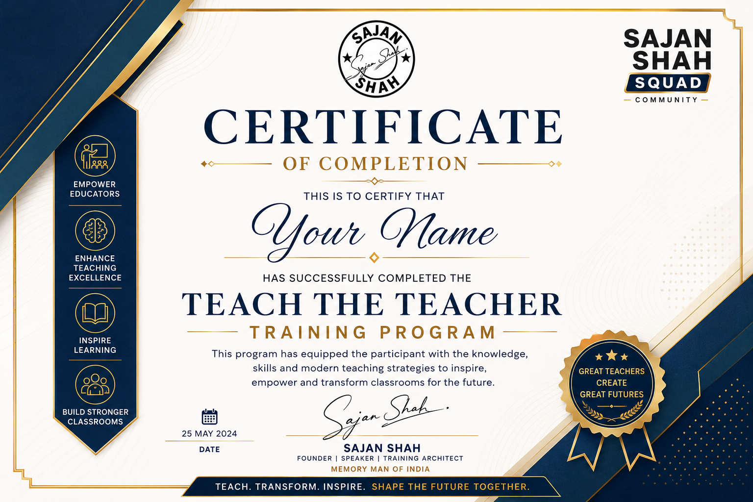 Teach The Teacher Training Program - Certificate Of Completion